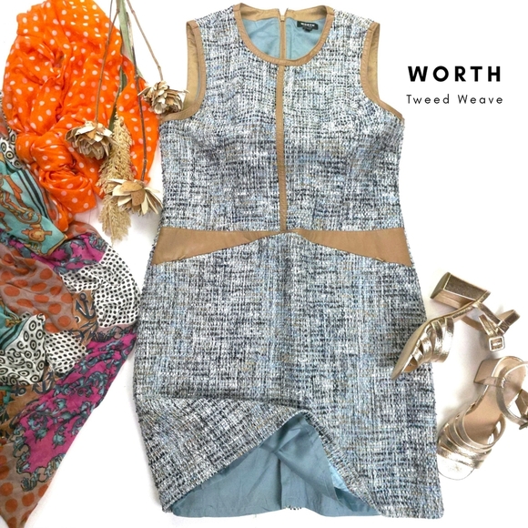 Worth Tweed Weave Blue and Tan Dress Sz 12 - Picture 14 of 14